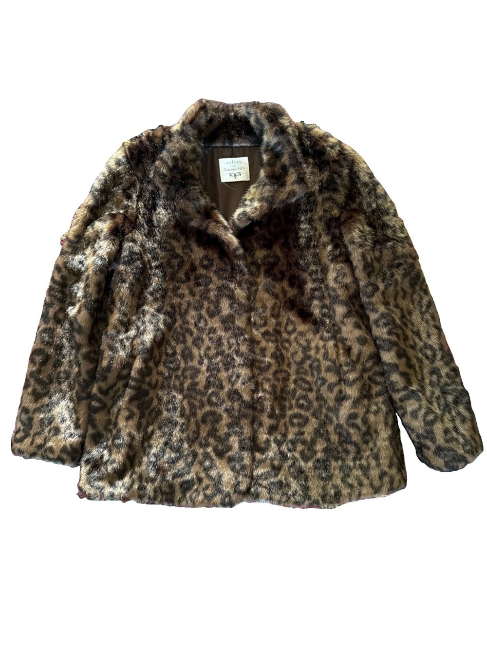 NWT Garnet Hill Velvet by Graham & Spencer Leopard Print Faux Fur Coat Size XL - Picture 12 of 12